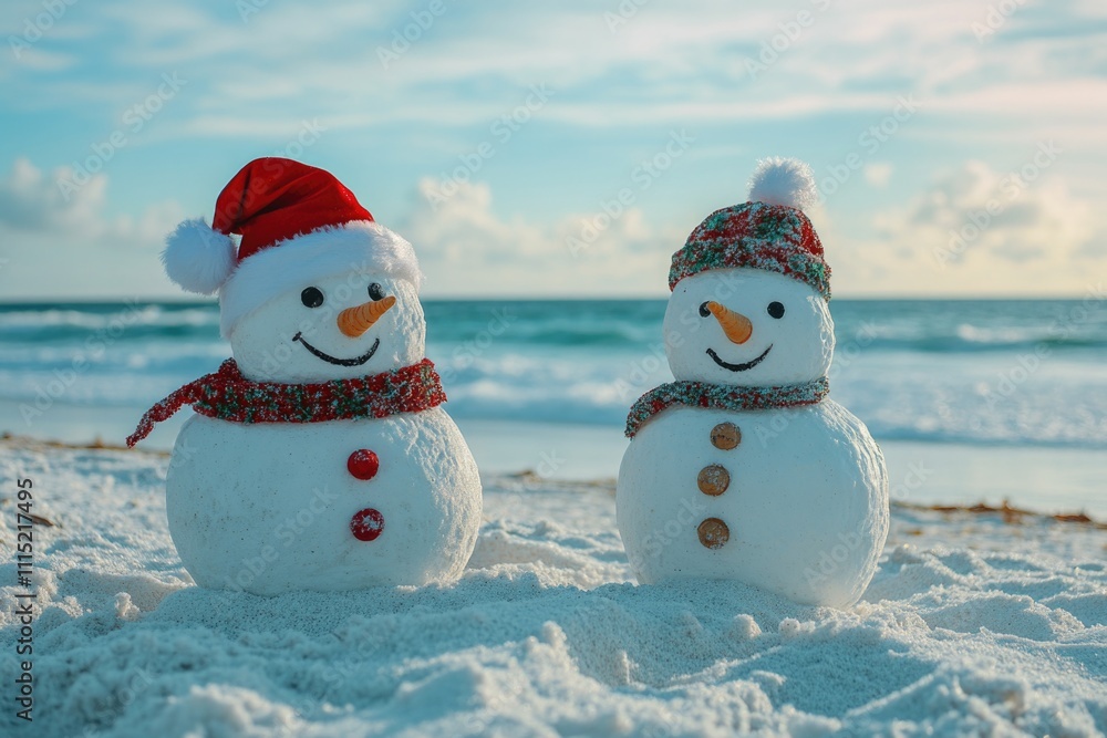 Snowmen on Sandy Beach Snowmen on Sandy Beach
