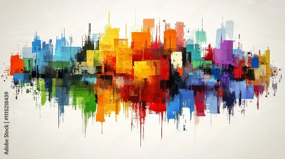 Obraz premium Abstract cityscape, colorful urban landscape, painted buildings, vibrant city skyline