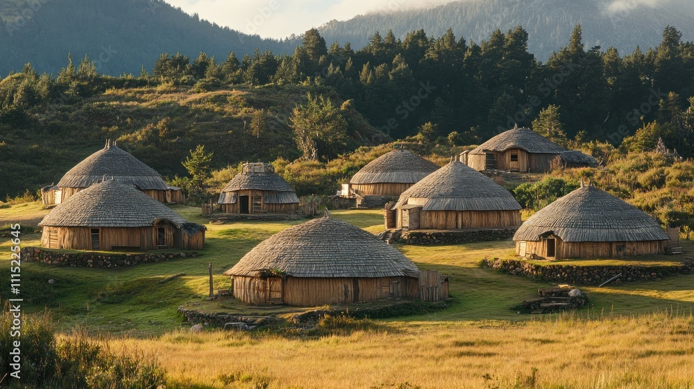 Traditional Round Houses in a Mountainous Setting Traditional Round Houses in a Mountainous Setting