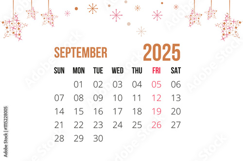 new year calendar 2025 single  september 