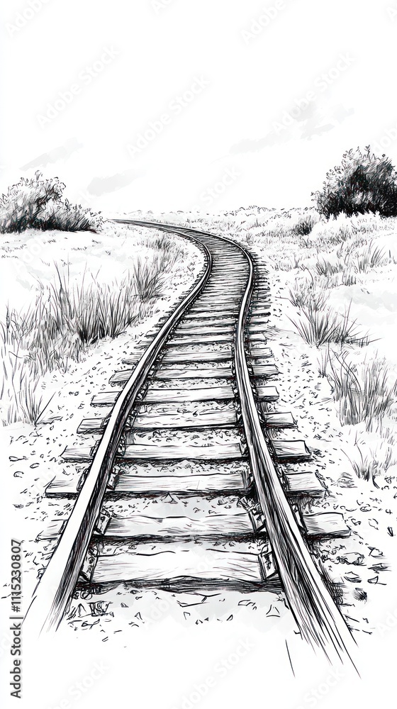 Obraz premium A winding railway track through a serene landscape, evoking a sense of journey and exploration.