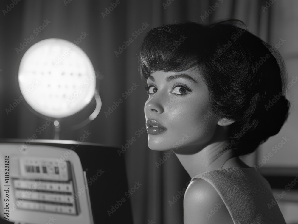 Naklejka premium Woman in front of a clock