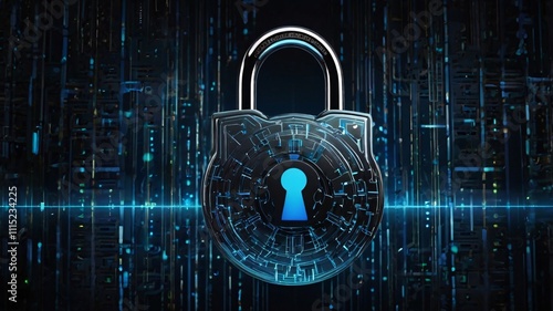 Wallpaper Mural Futuristic Glowing Padlock with Data Streams in Cybersecurity V1 Torontodigital.ca