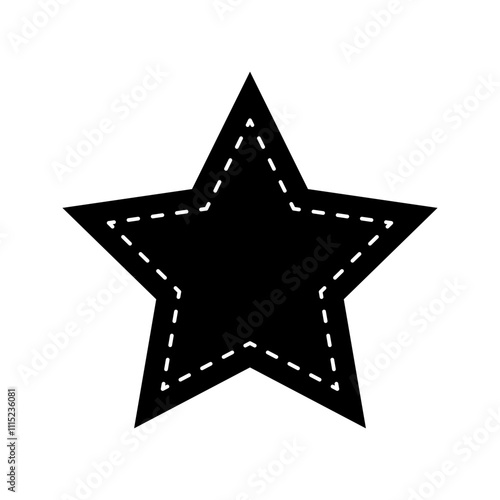 Star shape with dotted stitches. Empty tag, patch, sticker, text box, price label, promo code badge isolated on white background. Vector graphic illustration.