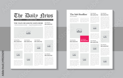 The daily newspaper journal design template layout or Vintage newsletter magazine design layout