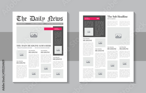 Daily newspaper journal design template or the daily newspaper with text and picture placeholder