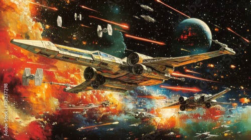 Rebel X Wings Engage Imperial Starfighters In Space Battle photo