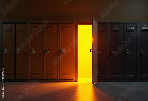  School gym lockers black color one open door 3d