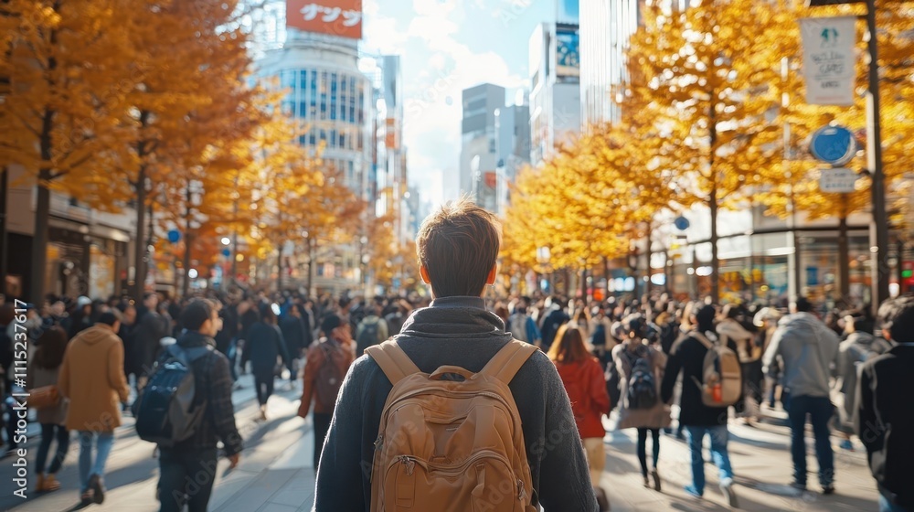 Obraz premium Iconic Shibuya Crossing packed with people, tourists capturing the moment with cameras