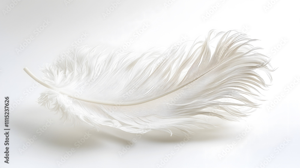 Obraz premium A delicate white feather with intricate details and textures on a plain background. Ideal for nature, art, and design projects.