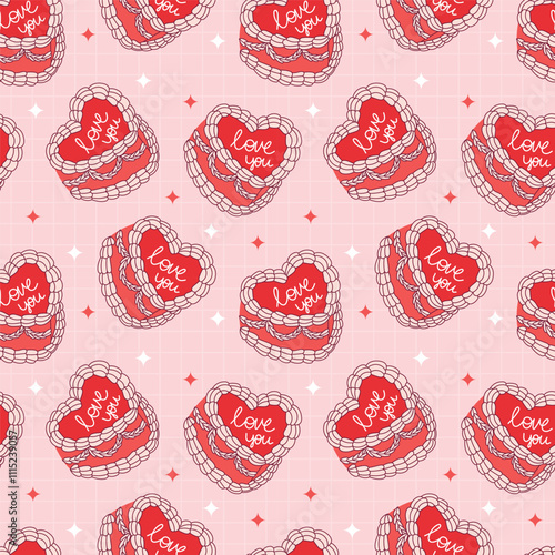 Seamless Love Pattern with Heart-Shaped Designs and Romantic Messages