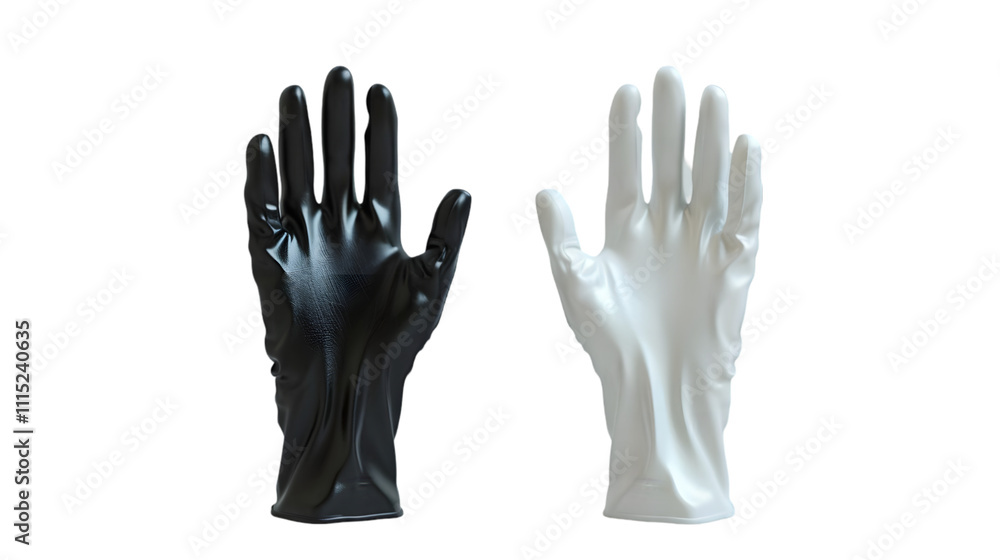 Obraz premium Blank black and white rubber gloves mockup, front and back isolated on a transparent background