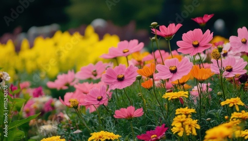 A vibrant garden filled with colorful flowers in bloom.