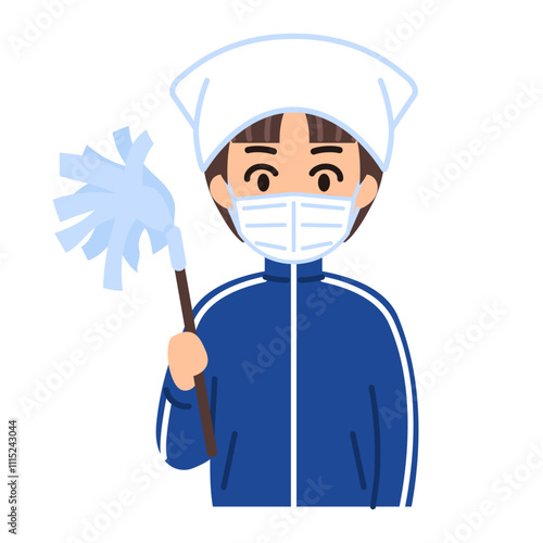 そうじをする男性のイラスト