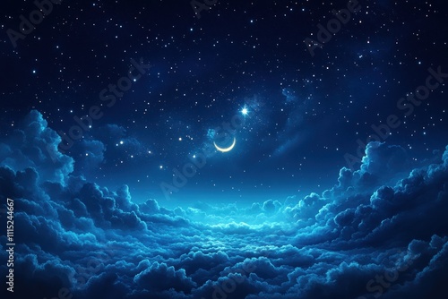 Night Sky Cloudscape Crescent Moon Starscape