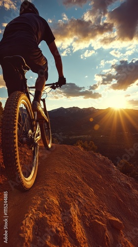 Wallpaper Mural A cyclist on a mountain trail at sunset, capturing a moment of adventure and nature. Torontodigital.ca