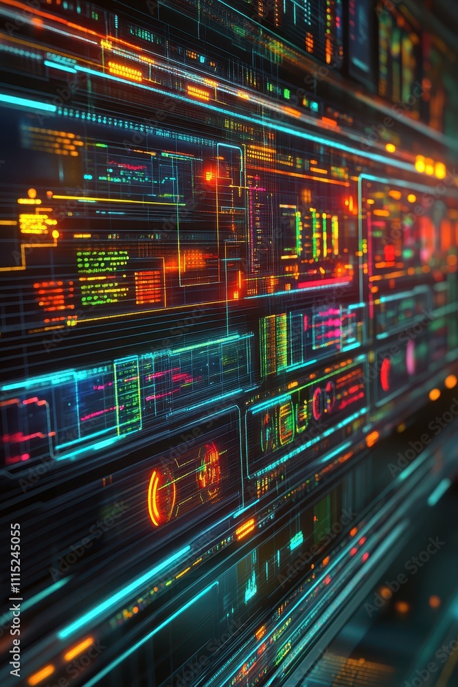 Fototapeta premium Vibrant Digital Landscape: Layers of Technological Complexity