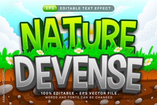 nature devense 3d text effect with nature background and grass illustration photo