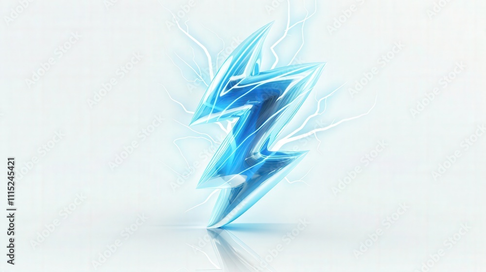 Obraz premium Electric blue lightning bolt symbol with glowing effect and particle details on white background