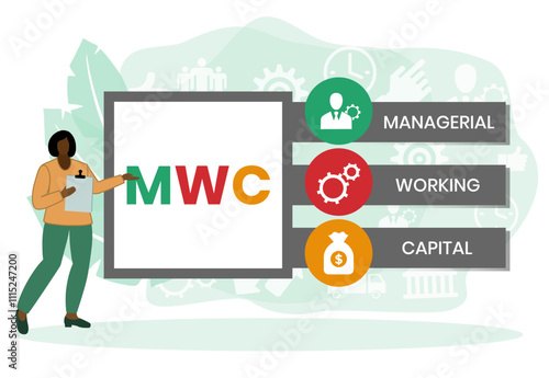 MWC - managerial working capital. acronym business concept. vector illustration concept with keywords and icons. lettering illustration with icons for web banner, flyer, landing page, presentation