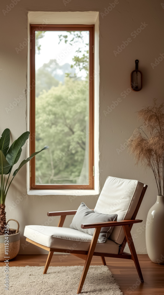 Fototapeta premium relaxing mid-century modern chair a serene room