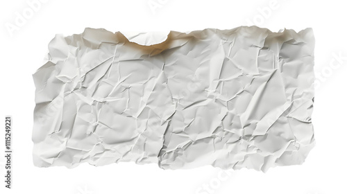 Blank white rectangle cut adhesive crumpled tape mockup, top view isolated on a transparent background photo