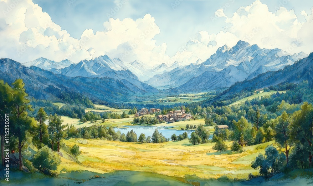 Fototapeta premium Panoramic view of a majestic valley in the mountains.