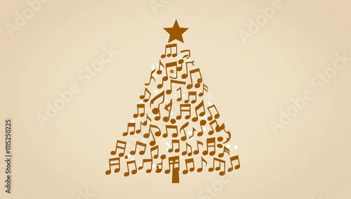 xmas tree made of musical notes in beige soft background