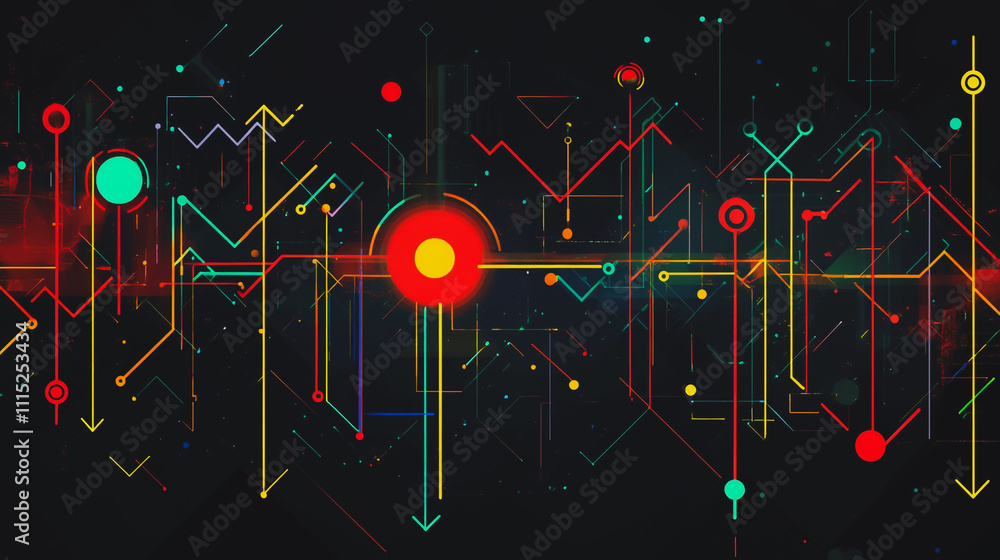 Fototapeta premium Abstract black background with Colorful geometric lines. Digital future technology . Abstract business connection of lines from nodes innovation of communication in the network.