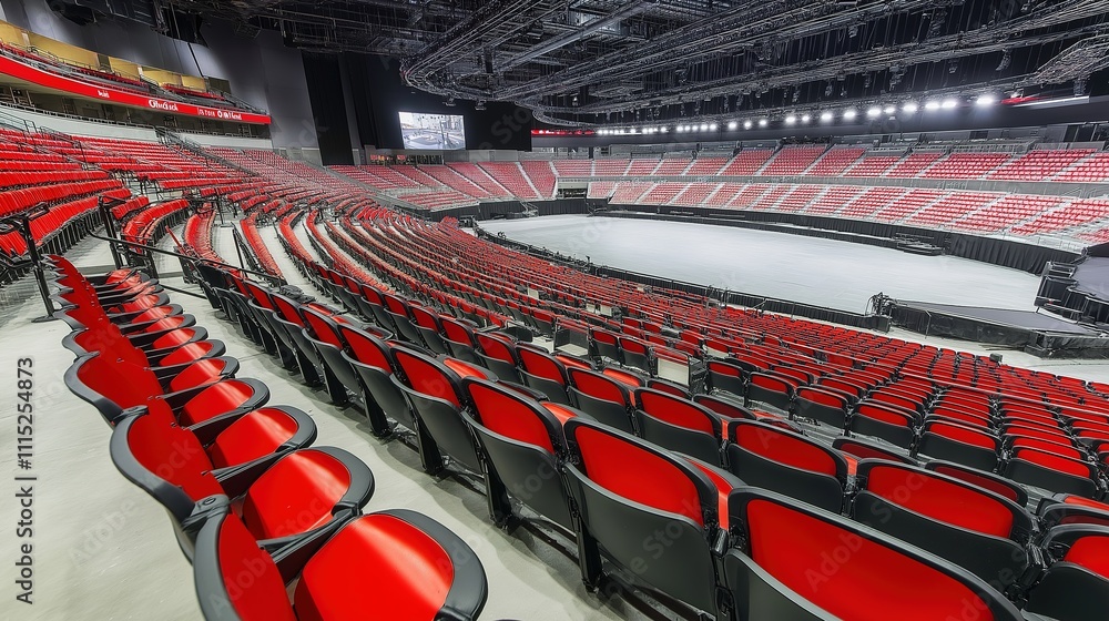 Fototapeta premium Empty stadium seats, a silent testament to the absence of fans, symbolizing the void left by the lack of human connection and shared experiences in the face of challenges.