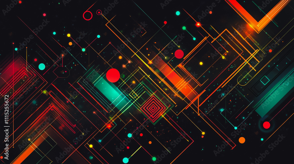 Fototapeta premium Abstract black background with Colorful geometric lines. Digital future technology . Abstract business connection of lines from nodes innovation of communication in the network.