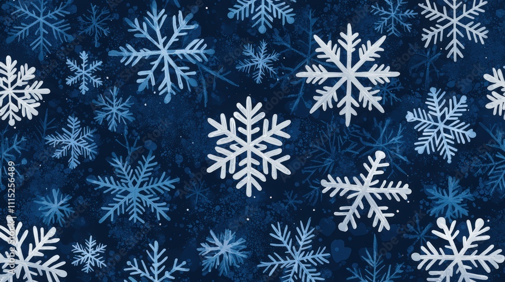 Winter Wonderland Background with Blue Snowflakes on Dark Blue Canvas for Festive Designs and Seasonal Projects Winter Wonderland Background with Blue Snowflakes on Dark Blue Canvas for Festive Designs and Seasonal Projects