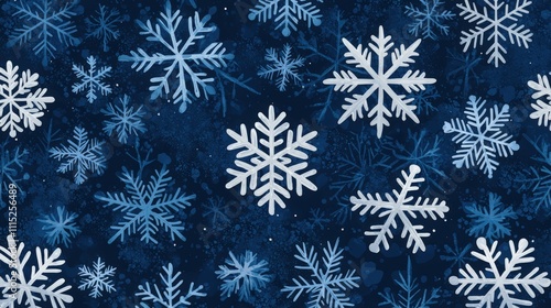 Winter Wonderland Background with Blue Snowflakes on Dark Blue Canvas for Festive Designs and Seasonal Projects