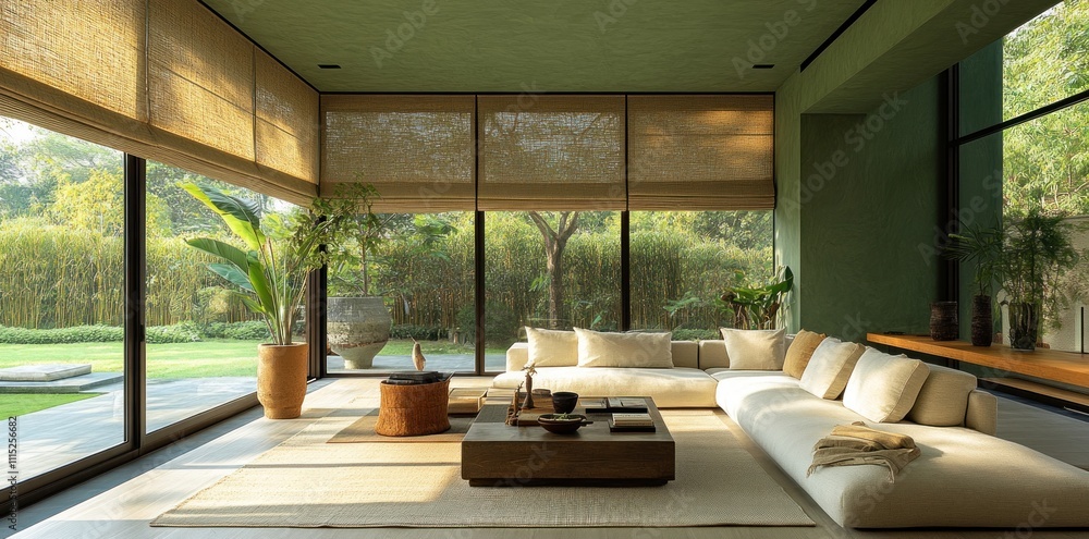 Modern Living Room Design With Green Walls And Natural Light Modern Living Room Design With Green Walls And Natural Light