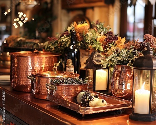 Thanksgiving Feast Setup, Copper Cookware for Thanksgiving Celebration Setup