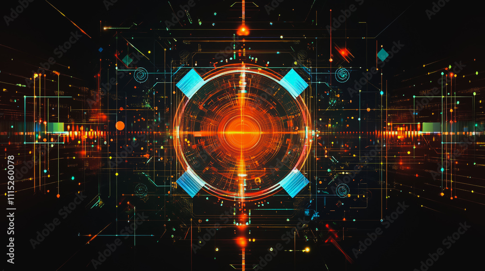 Obraz premium Abstract black background with Colorful geometric lines. Digital future technology . Abstract business connection of lines from nodes innovation of communication in the network.