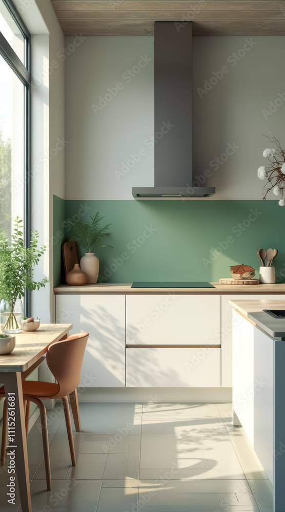 Fototapeta premium modern minimalist kitchen with two-toned walls