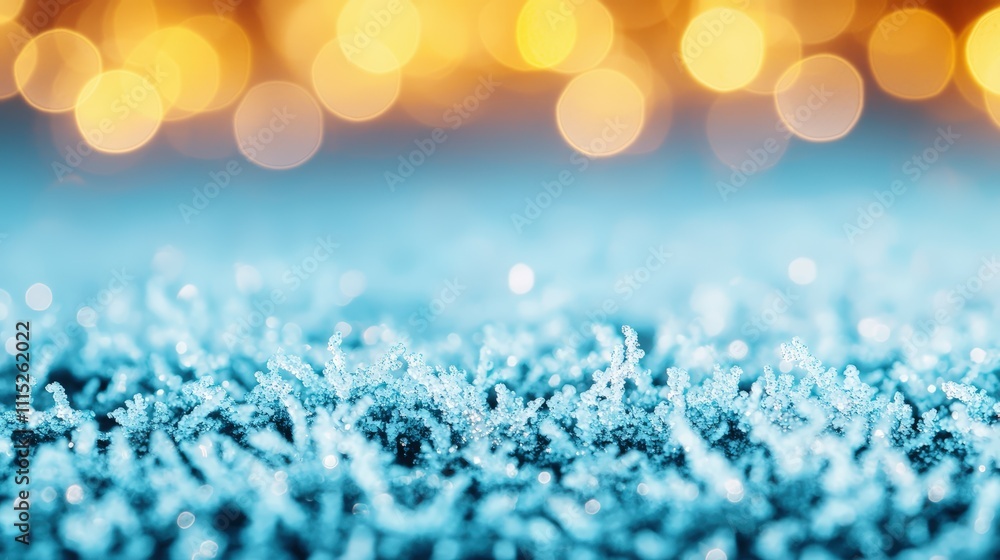 Frosted Surface with Blurry Orange Lights in Background Creating a Magical Winter Atmosphere Frosted Surface with Blurry Orange Lights in Background Creating a Magical Winter Atmosphere