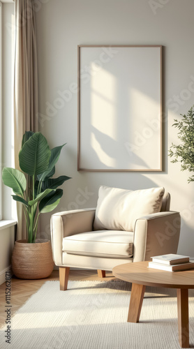 beige armchair a sunlit minimalist room