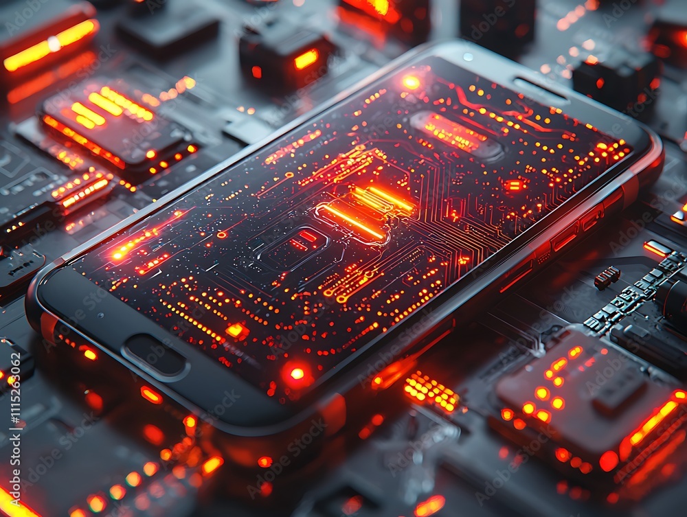 Smartphone's Futuristic Circuitry Glows Brightly Smartphone's Futuristic Circuitry Glows Brightly