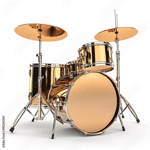 Gold drum kit on white background. Generative ai