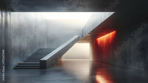Concrete Stairway with Red ...