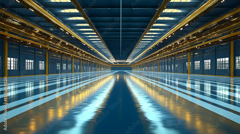 Naklejka premium 3D Render of a Large, Empty Warehouse
