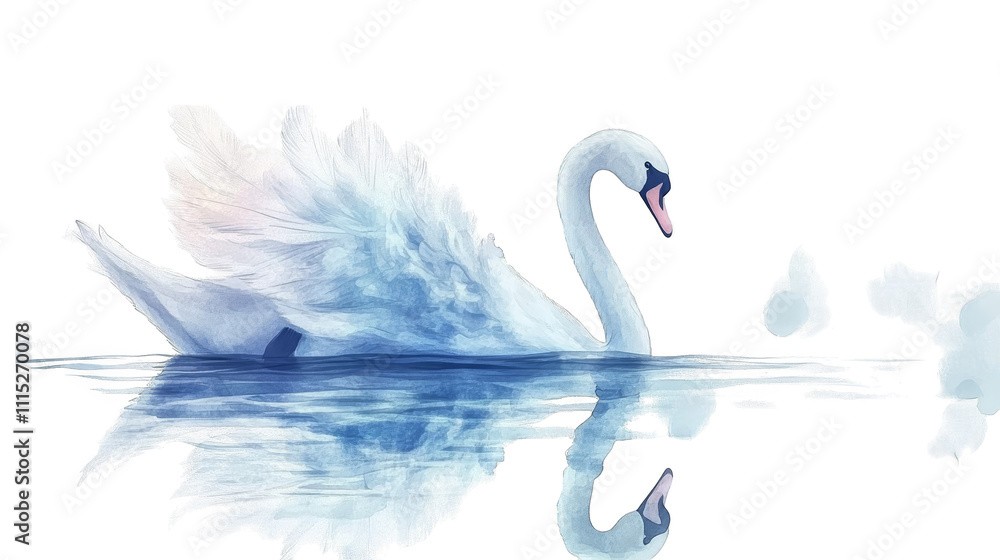 Fototapeta premium Serene swan swimming in colorful lake, a captivating display of nature's beauty