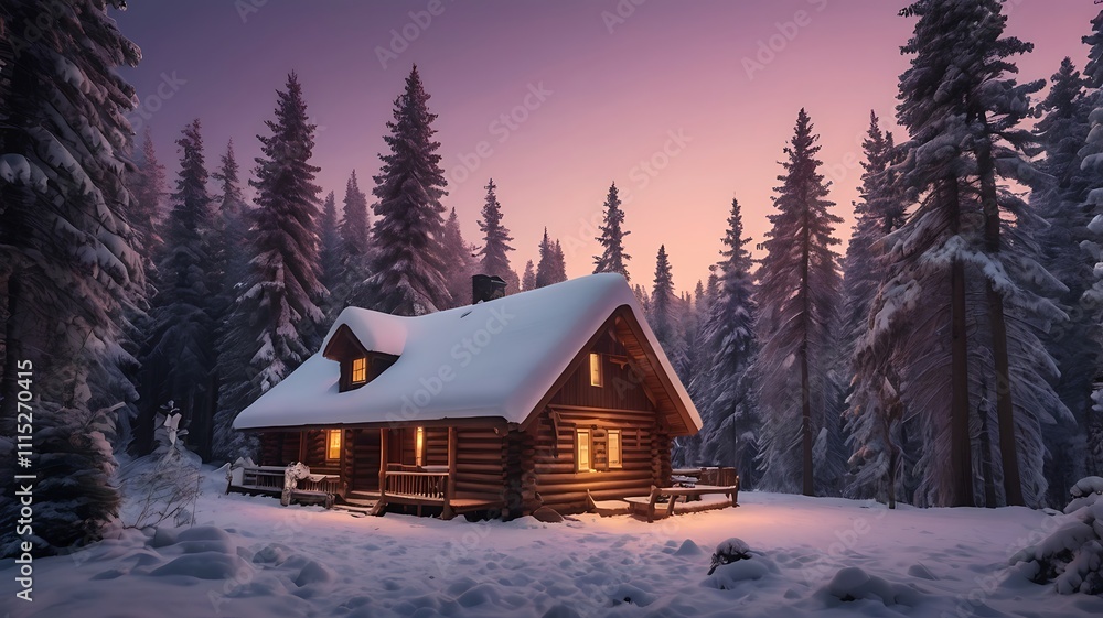 Cozy Cabin Glows in Winter Wonderland Cozy Cabin Glows in Winter Wonderland