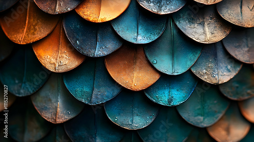 Wallpaper Mural Teal & Copper Scale Texture: Abstract Art Design Torontodigital.ca