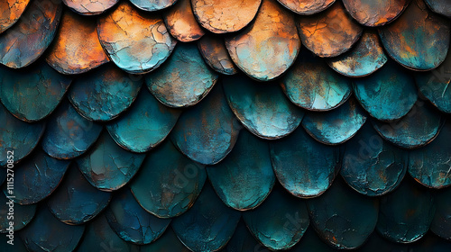 Wallpaper Mural Teal & Copper Scale Texture: Abstract Art Background Torontodigital.ca