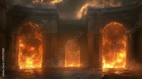 Fiery Arched Gateway Illust...