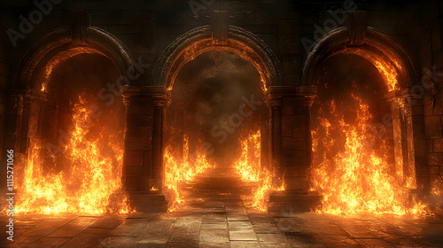 Fiery Stone Archway 3D Illu...