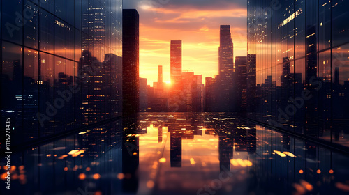 Cityscape at Sunset - 3D Il...